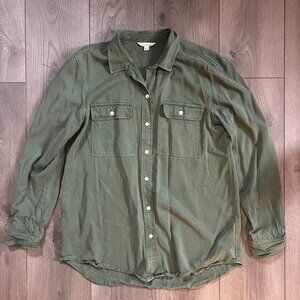 LL Bean Signature Button Down Olive Green Womens Large